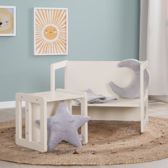 Grupo de asientos para niños 3 en 1 - taburetes y mesa - convertible en banco infantil - Beige