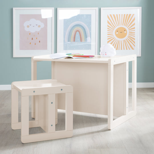 Grupo de asientos para niños 3 en 1 - taburetes y mesa - convertible en banco infantil - Beige
