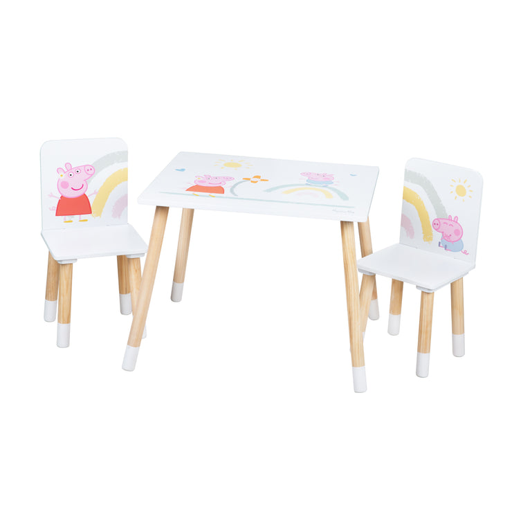 Set da Seduta per Bambini 'Peppa Pig' - 2 Sedie + 1 Tavolo - Design della Serie - Legno Bianco / Naturale