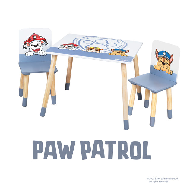 Conjunto de Asientos para Niños 'Paw Patrol' - 2 Sillas + 1 Mesa - Diseño de la Serie - Madera Blanca / Natural