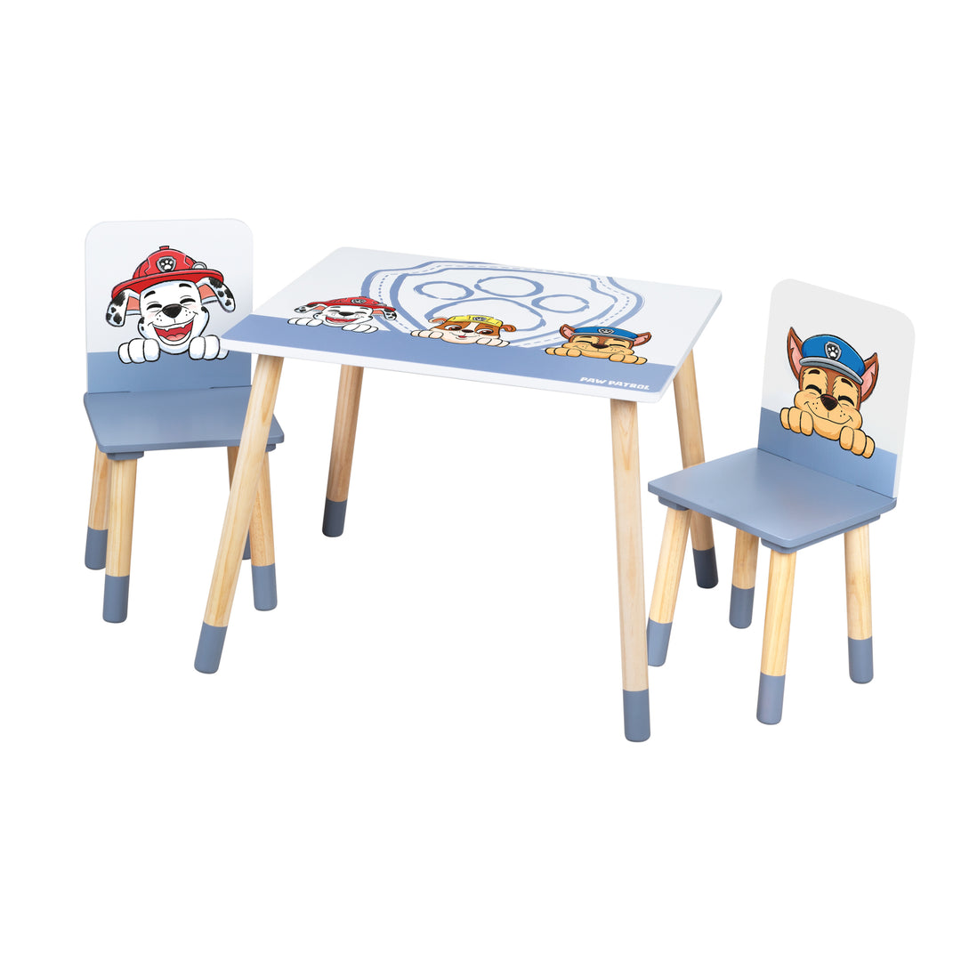 Conjunto de asiento infantil 'Paw Patrol' - 2 sillas + 1 mesa - Diseño de la serie - Madera blanca / natural