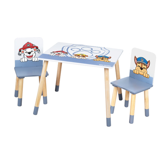 Conjunto de asiento infantil 'Paw Patrol' - 2 sillas + 1 mesa - Diseño de la serie - Madera blanca / natural