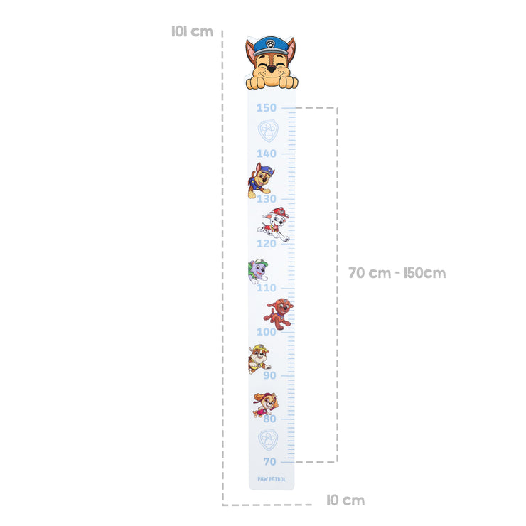 Medidor de Crecimiento 'Paw Patrol' - Escala de 70 cm a 150 cm para Niños - Madera Blanca / Azul