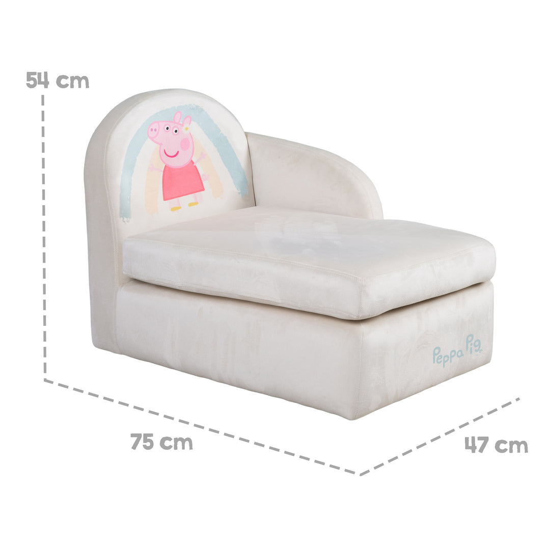 Divano lounge per bambini 'Peppa Pig' con braccioli - rivestimento in velluto beige - stampa Peppa