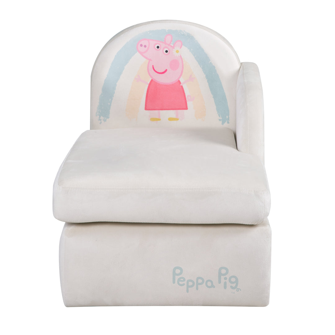 Divano lounge per bambini 'Peppa Pig' con braccioli - rivestimento in velluto beige - stampa Peppa