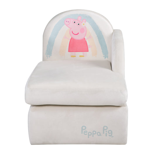 Divano lounge per bambini 'Peppa Pig' con braccioli - rivestimento in velluto beige - stampa Peppa