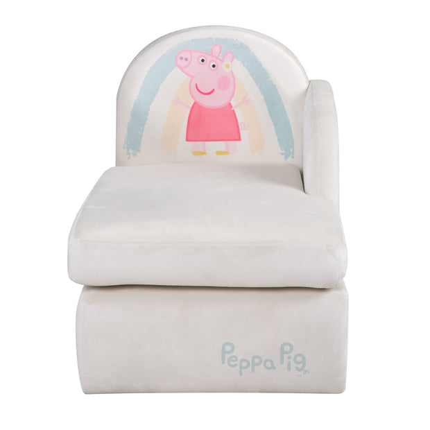 Sofá infantil 'Peppa Pig' con reposabrazos - Cubierta de terciopelo en beige - Estampado de Peppa