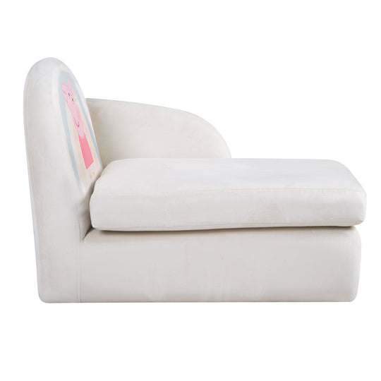 Divano lounge per bambini 'Peppa Pig' con braccioli - rivestimento in velluto beige - stampa Peppa