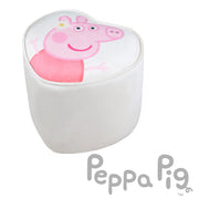 Sgabello per bambini "Peppa Pig" a forma di cuore - rivestimento in velluto beige - motivo Peppa rosa