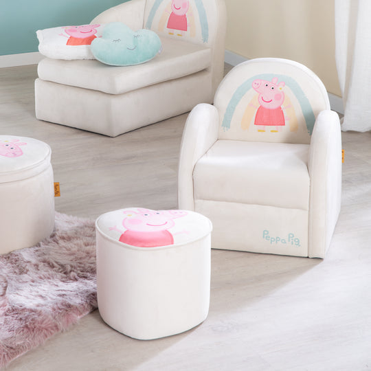 Sgabello per bambini 'Peppa Pig' a forma di cuore - rivestimento in velluto beige - motivo Peppa rosa