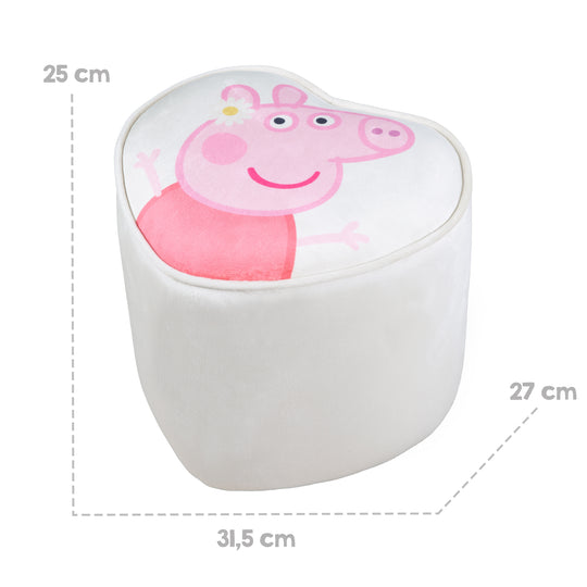 Sgabello per bambini 'Peppa Pig' a forma di cuore - rivestimento in velluto beige - motivo Peppa rosa