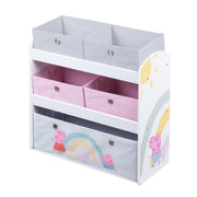 Toy Shelf 'Peppa Pig' with 5 Fabric Bins - Wooden Storage Shelf