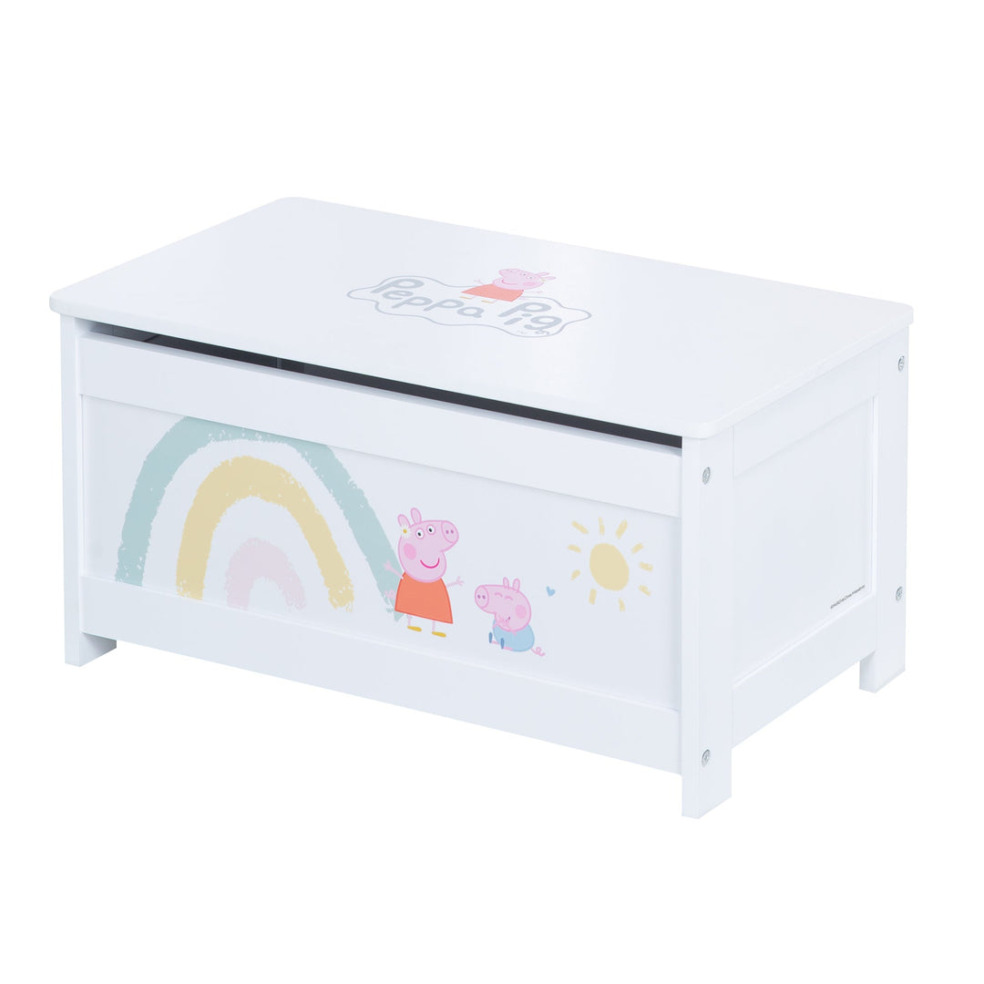Cassapanca portagiochi in legno 'Peppa Pig' - Seduta pieghevole - Bianco / Rosa