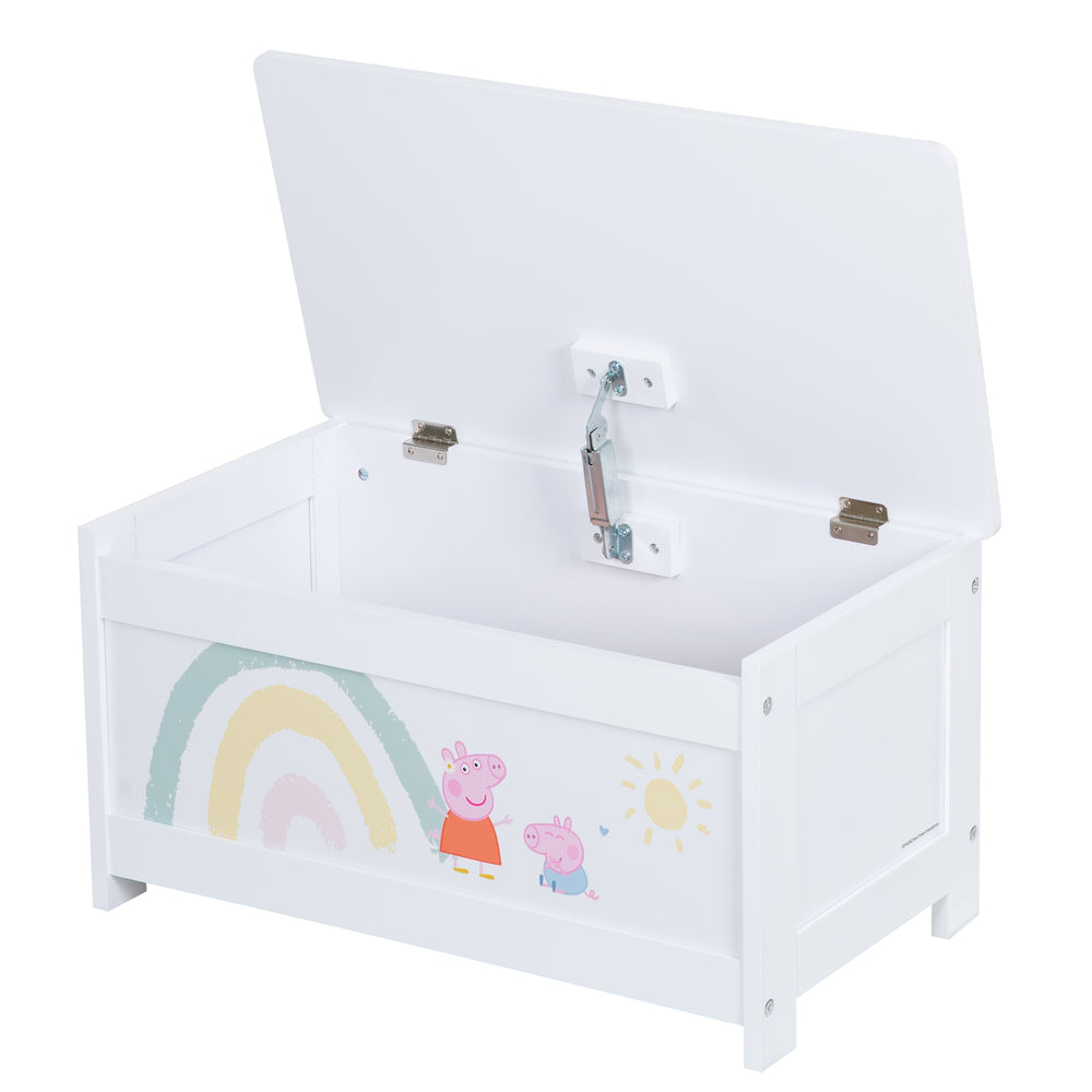 Cassapanca portagiochi in legno 'Peppa Pig' - Seduta pieghevole - Bianco / Rosa