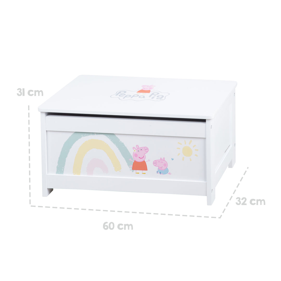Cassapanca portagiochi in legno 'Peppa Pig' - Seduta pieghevole - Bianco / Rosa
