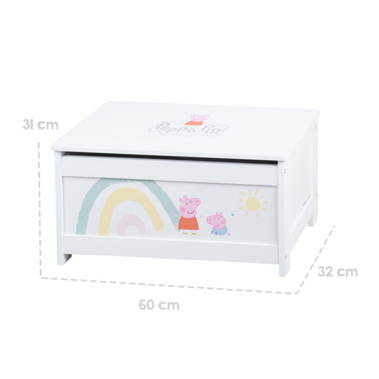 Cassapanca portagiochi in legno 'Peppa Pig' - Seduta pieghevole - Bianco / Rosa