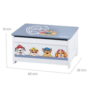 Wooden 'Paw Patrol' Toy Chest - Folding Seat - White / Blue
