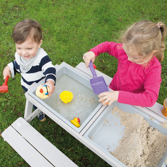 Table de pique-nique pour enfants avec bac de jeu - Bois massif - Résistant aux intempéries - Gris