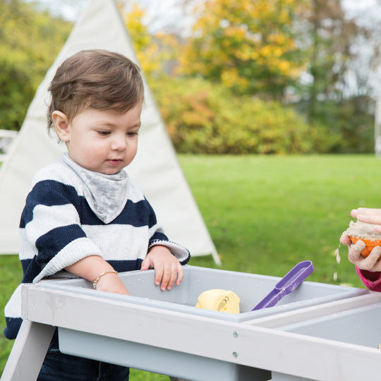 Table de pique-nique pour enfants avec bac de jeu - Bois massif - Résistant aux intempéries - Gris