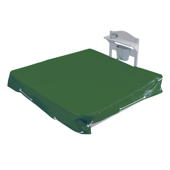 Sandkasten aus Holz inkl. Matschküche & Abdeckplane - Wetterfestes Holz - Grau lasiert