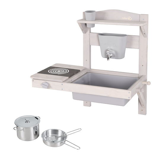 Cocina de barro para colgar con accesorios - Madera certificada FSC - Gris lacado