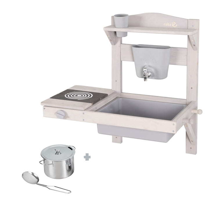 Hanging Mud Kitchen incl. Accessories - FSC-Certified Wood - Gray Glazed