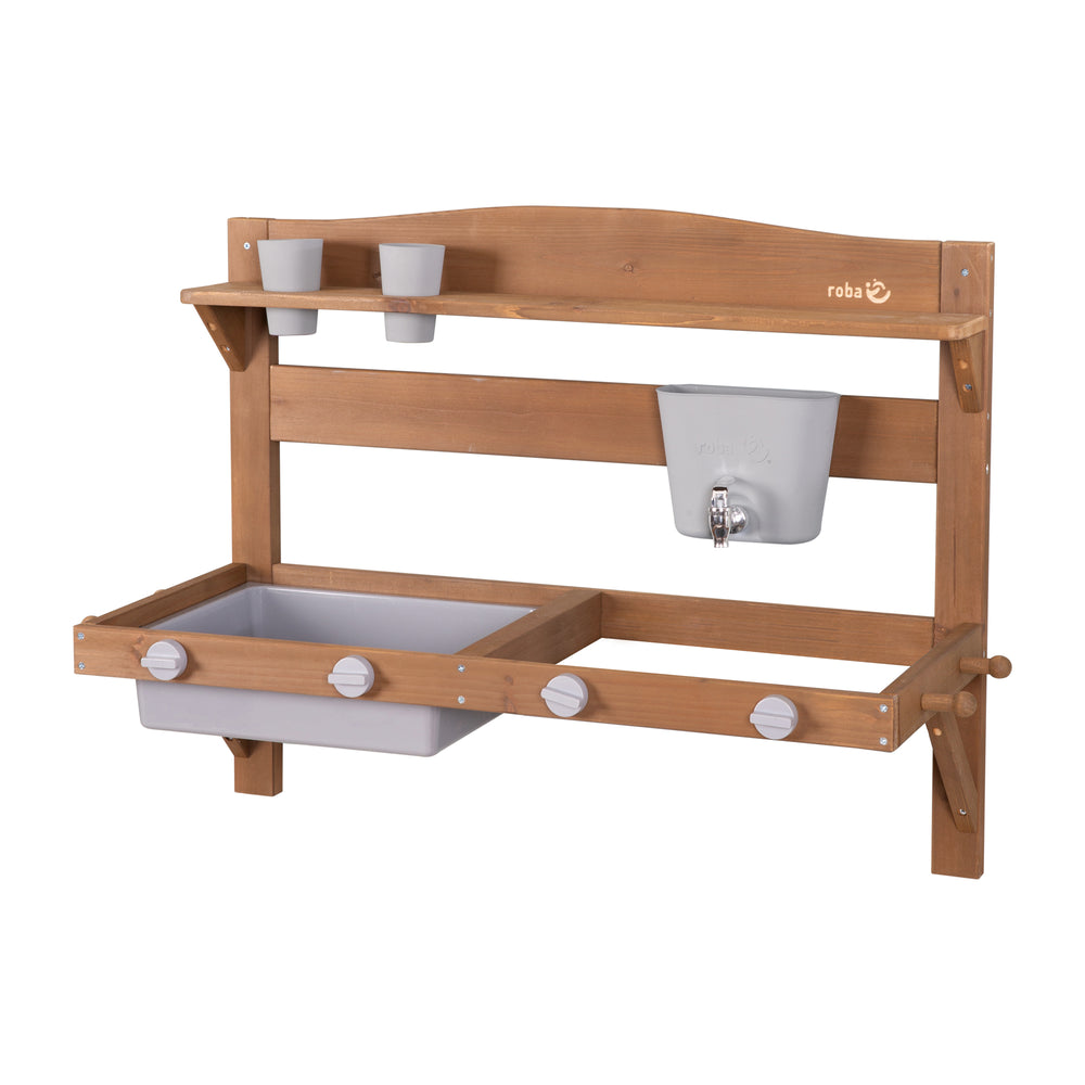 Cucina da gioco e da fango da appendere - legno certificato FSC - smaltato color teak