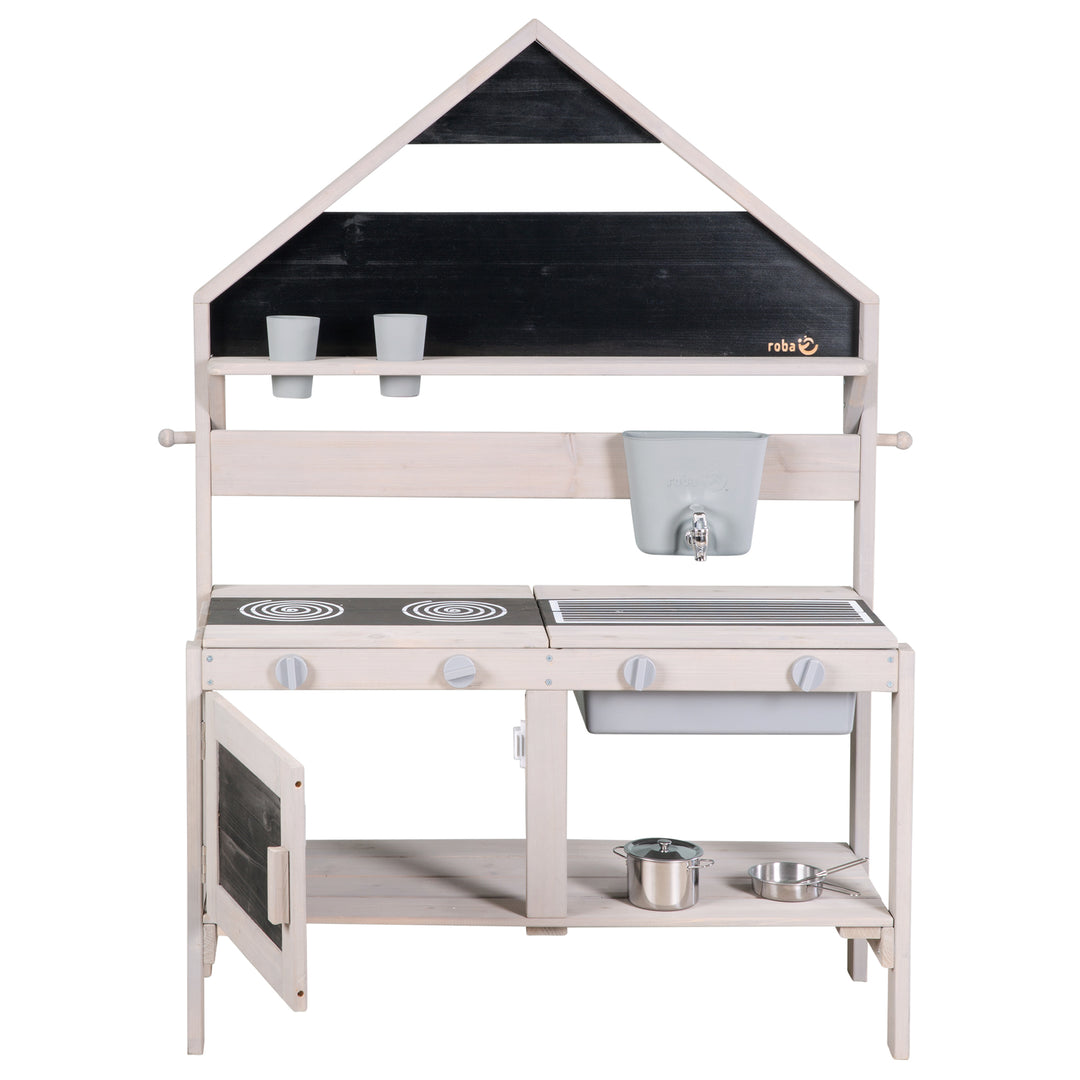 Cocina de barro para exterior en forma de casa - Madera certificada FSC - Gris lacado