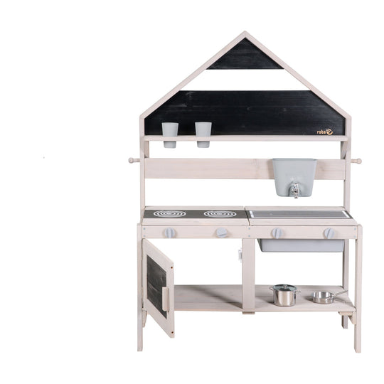 Cocina de barro para exterior en forma de casa - Madera certificada FSC - Gris lacado