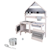 Outdoor Spiel- & Matschküche in Hausoptik - FSC-zertifiziertes Holz - Grau lasiert