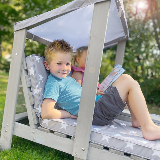 Chaise longue d'extérieur pour enfants + Coussin 'Little Stars' - Bois certifié FSC - Gris