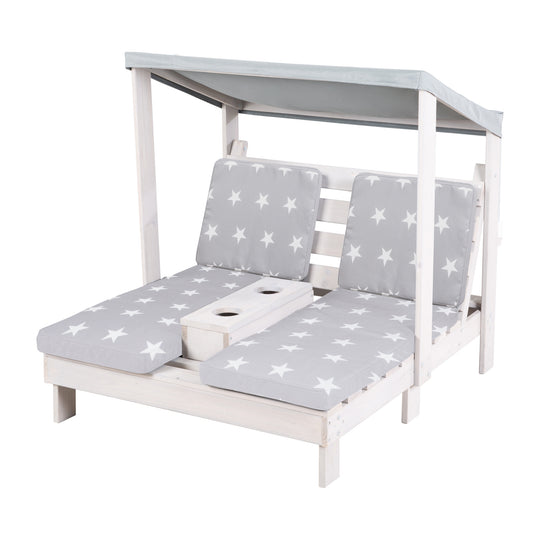 Chaise longue d'extérieur pour enfants + Coussin 'Little Stars' - Bois certifié FSC - Gris