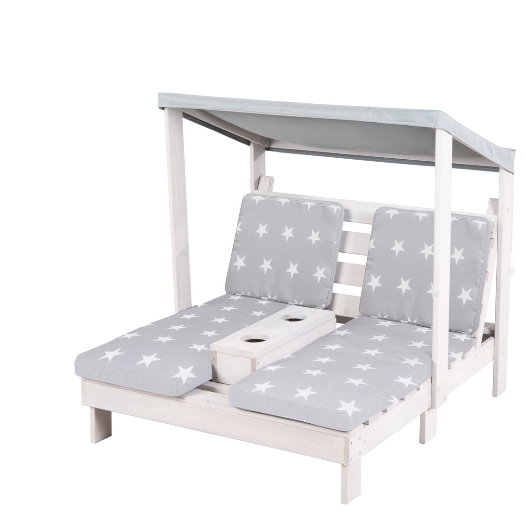 Chaise longue d'extérieur pour enfants + Coussin 'Little Stars' - Bois certifié FSC - Gris