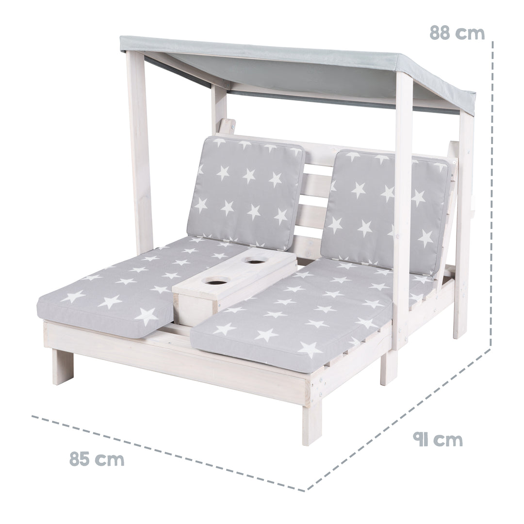 Chaise longue d'extérieur pour enfants + Coussin 'Little Stars' - Bois certifié FSC - Gris