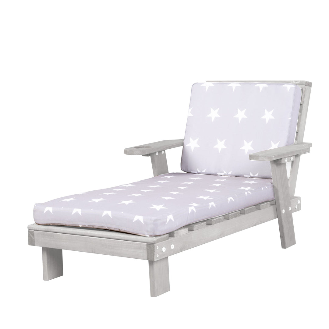 Chaise longue d'extérieur en bois certifié FSC avec coussin - Gris lasuré