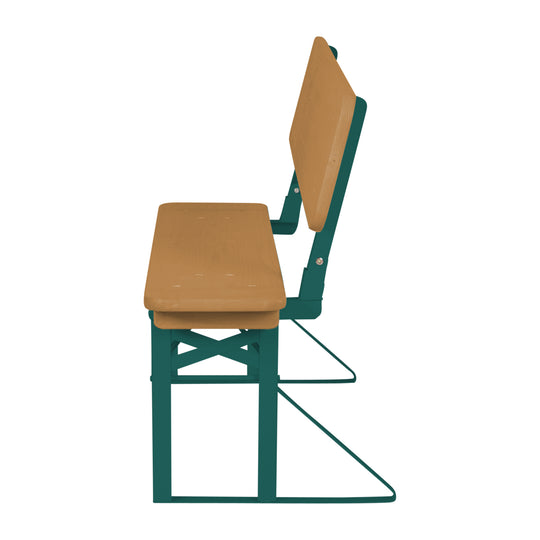 Ensemble de fête d'extérieur avec dossier - 2 bancs + 1 table - Bois teck lasuré