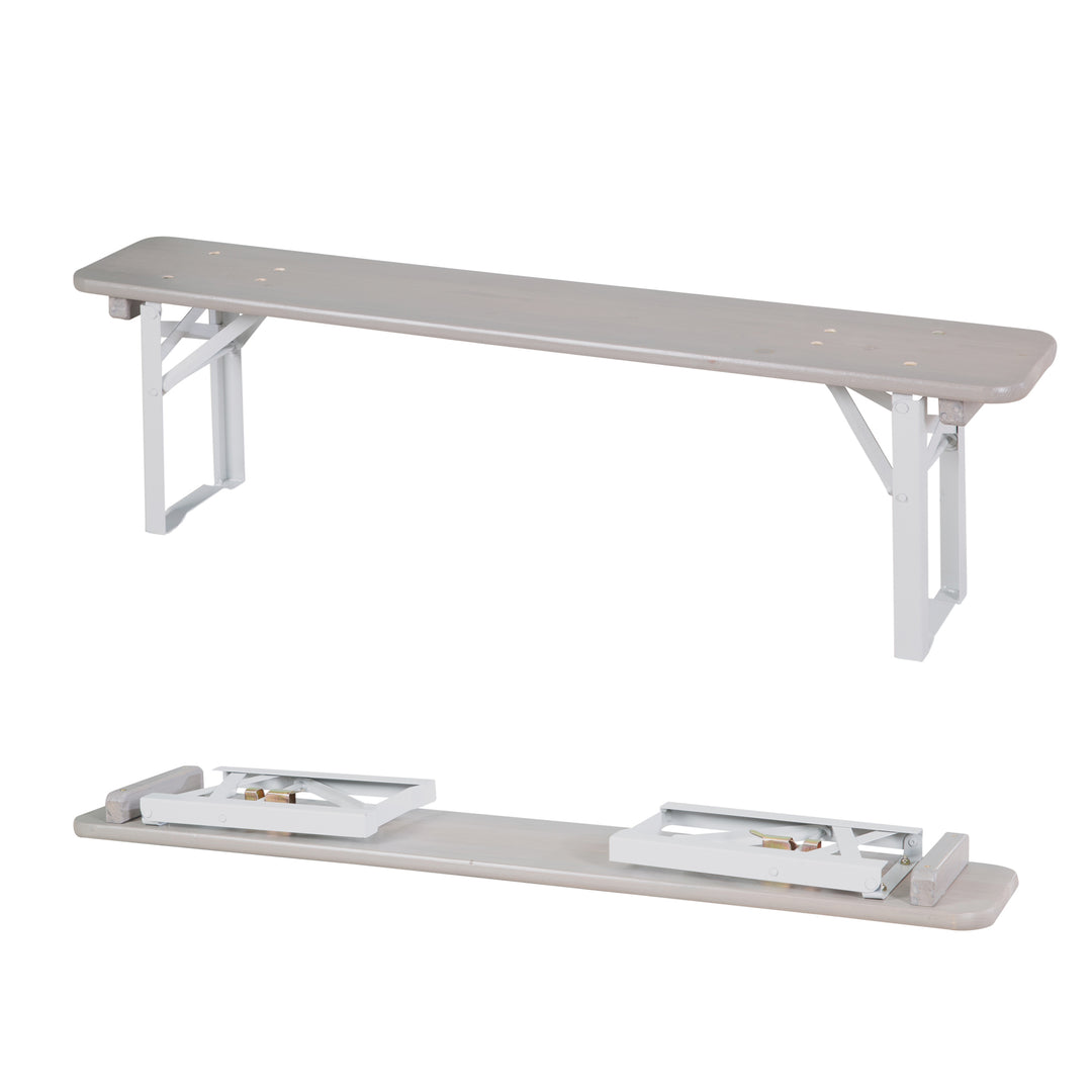 Ensemble de sièges pour fêtes en bois - 2 bancs + 1 table pour enfants - Bois lasuré gris