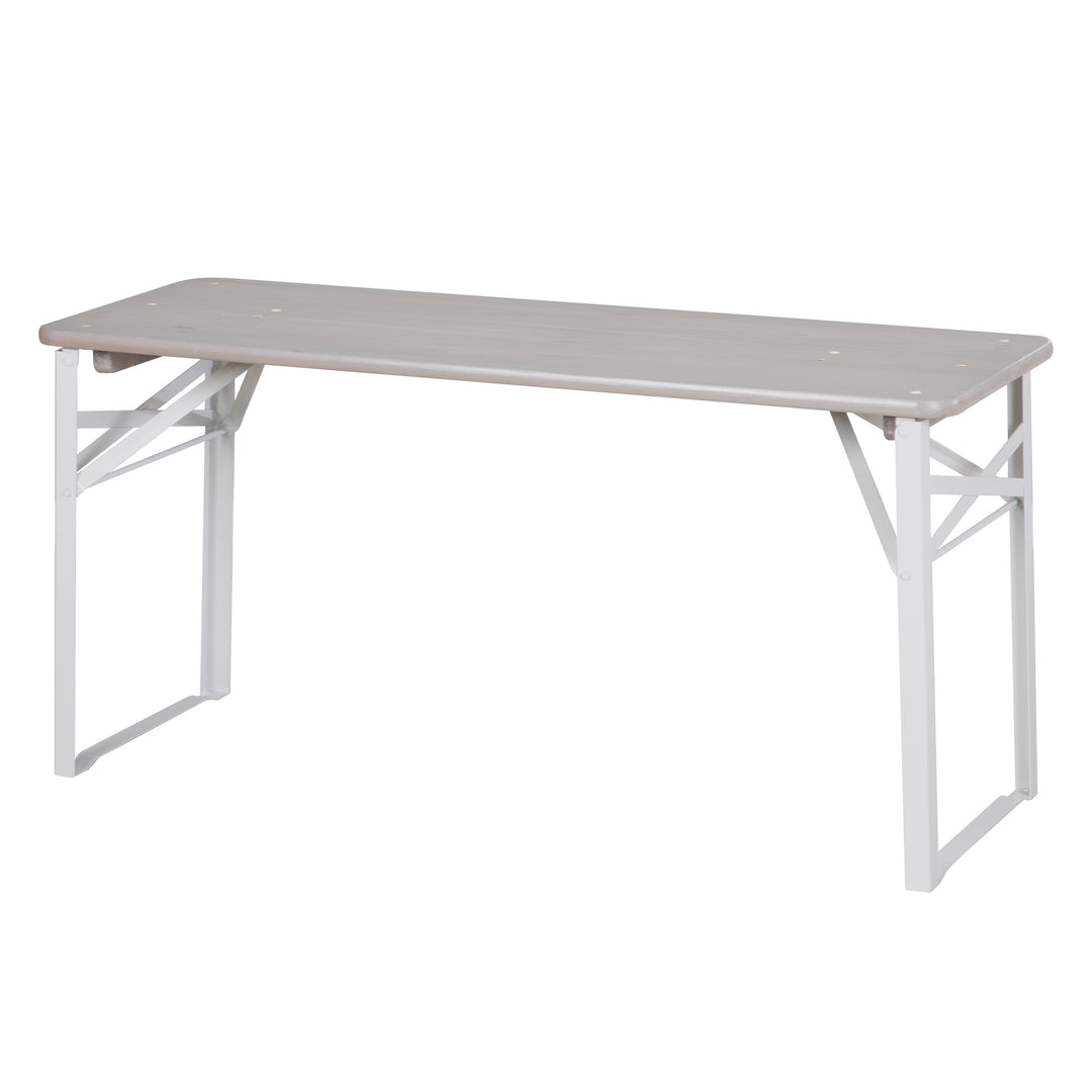 Ensemble de sièges pour fêtes en bois - 2 bancs + 1 table pour enfants - Bois lasuré gris