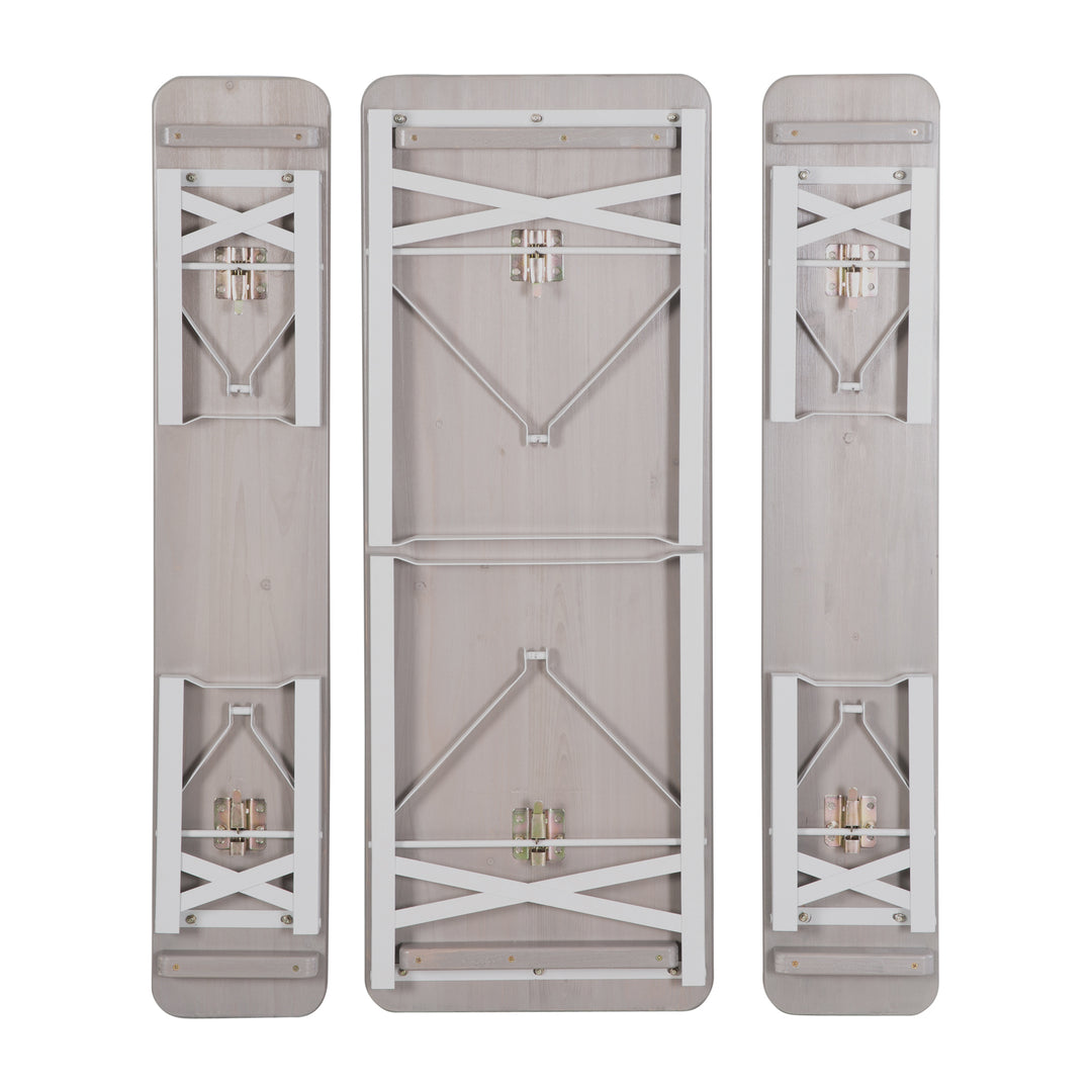 Ensemble de sièges pour fêtes en bois - 2 bancs + 1 table pour enfants - Bois lasuré gris