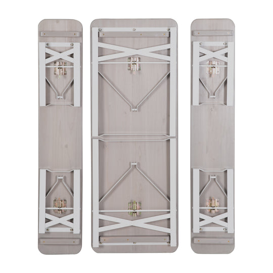 Ensemble de sièges pour fêtes en bois - 2 bancs + 1 table pour enfants - Bois lasuré gris