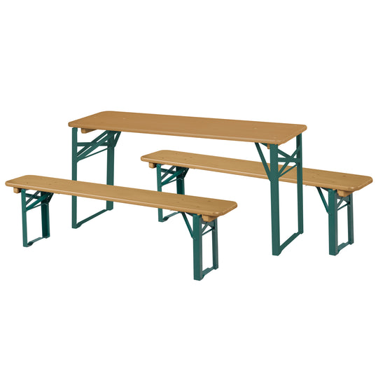 Ensemble de sièges pour fêtes en bois - 2 bancs + 1 table pour enfants - Bois teck lasuré