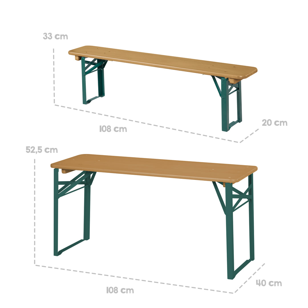 Ensemble de sièges pour fêtes en bois - 2 bancs + 1 table pour enfants - Bois teck lasuré