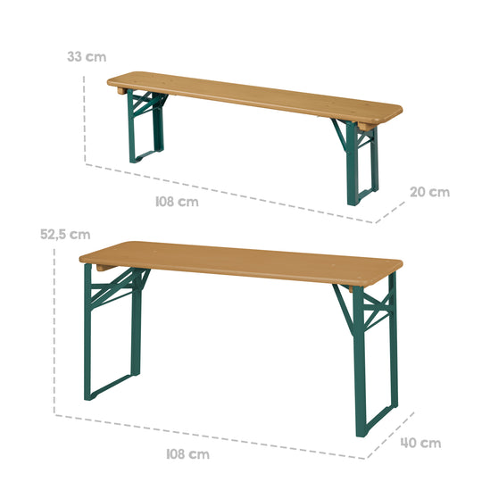 Ensemble de sièges pour fêtes en bois - 2 bancs + 1 table pour enfants - Bois teck lasuré