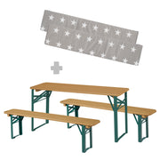 Outdoor Wooden Party Set - 2 Benches + 1 Children's Table - Teak Stained
