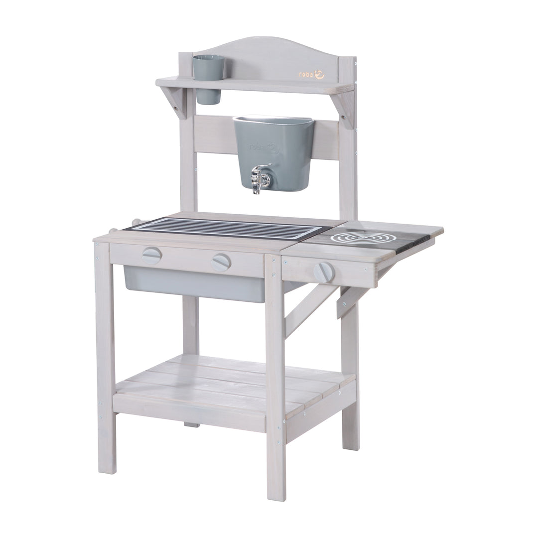 Cuisine de jeu d'extérieur avec accessoires - Bois certifié FSC - Lasuré gris