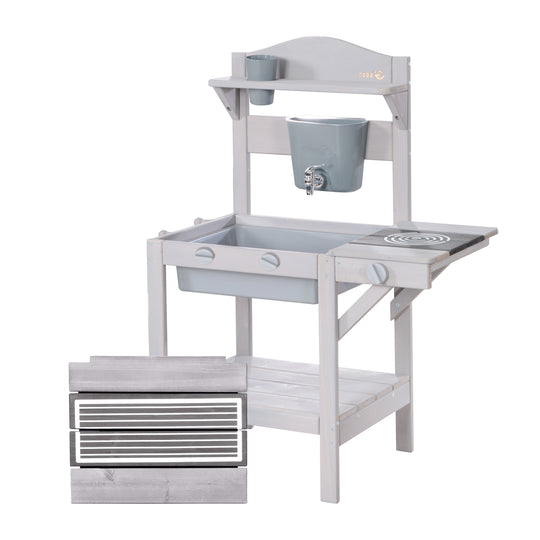 Outdoor Play Kitchen with Accessories - FSC Certified Wood - Gray Lasered