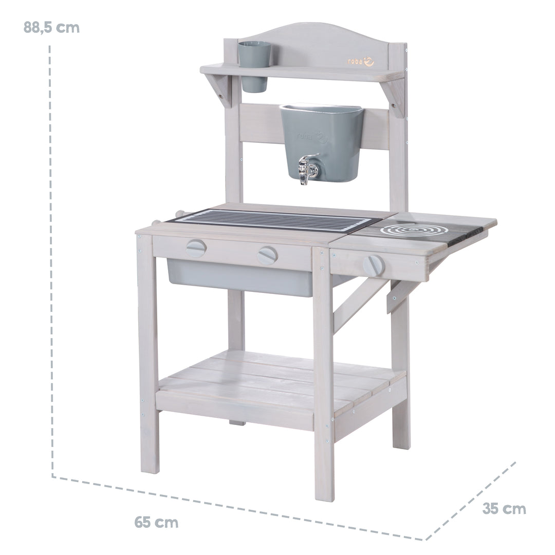 Cuisine de jeu d'extérieur avec accessoires - Bois certifié FSC - Lasuré gris