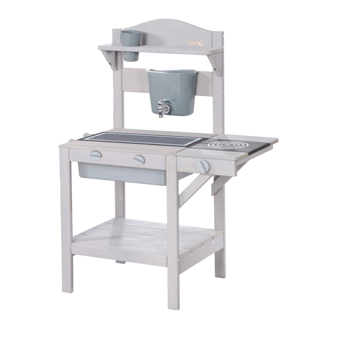 Cuisine de jeu d'extérieur avec accessoires - Bois certifié FSC - Lasuré gris