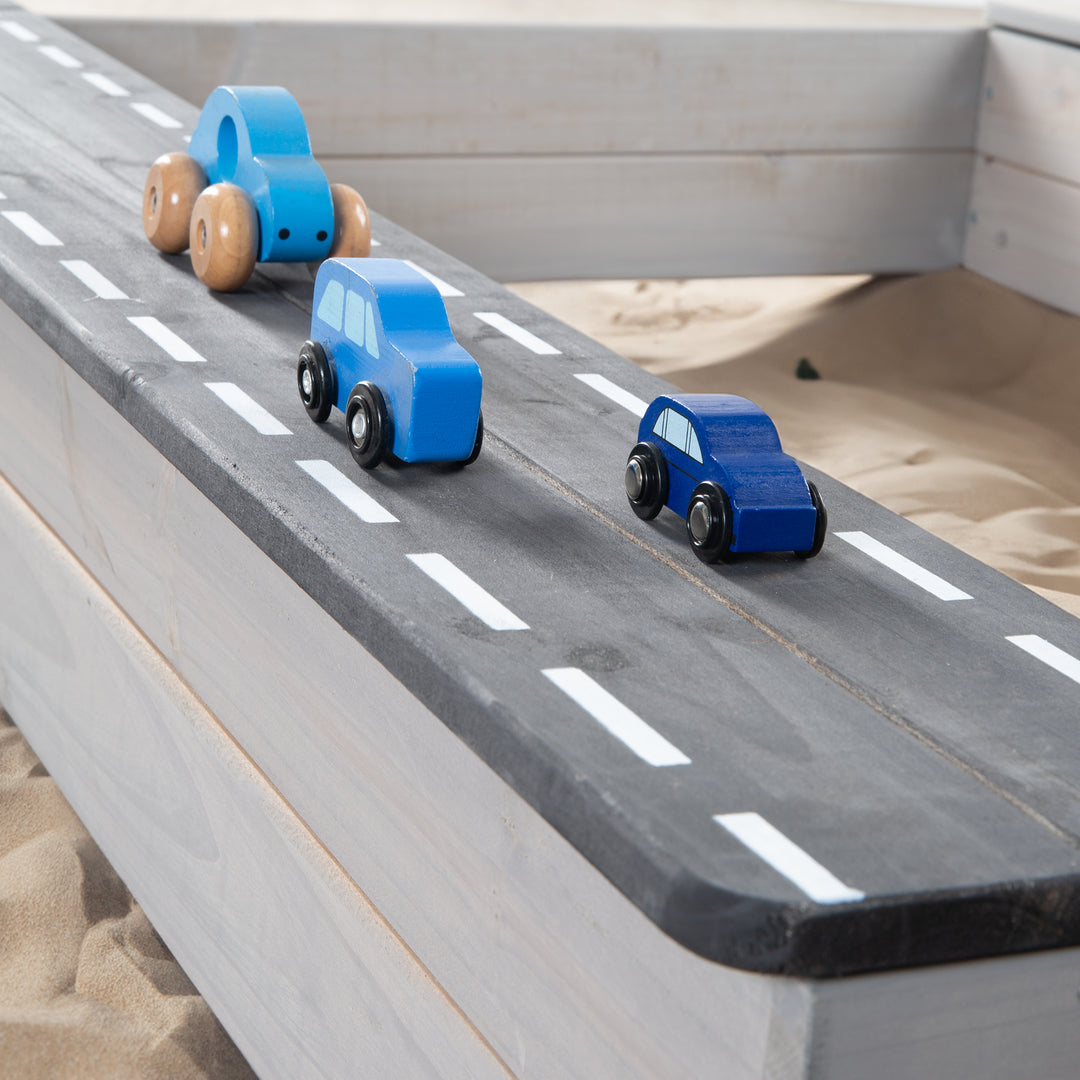 Caja de arena certificada FSC con cocina de barro - Madera maciza gris lacada