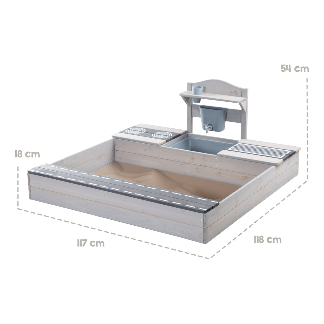 Caja de arena certificada FSC con cocina de barro - Madera maciza gris lacada